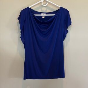 Worthington Blue Ruffled Cap Sleeve Blouse